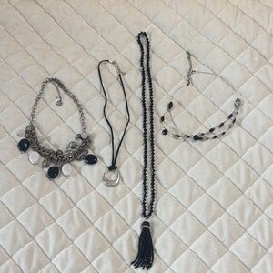 Bundle Set of 4 Elegant Black and Silver Necklace Set